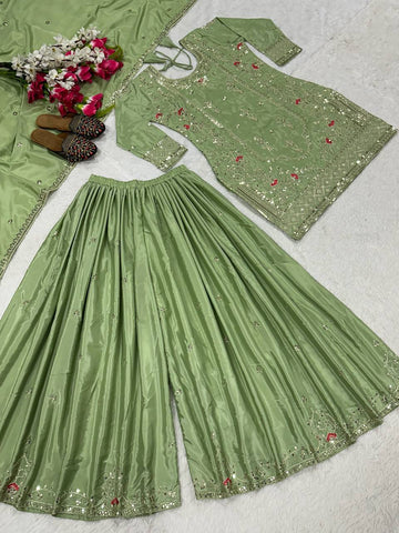 Beautiful Orange Natural Crep Embroidered Sharara Suit