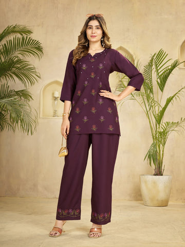 Black Heavy Viscose Rayon Multi Embroidery Co-Ords Set