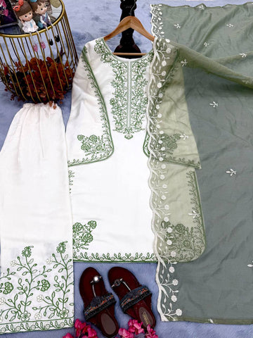 Amazing Peach Thread Work Palazzo Suit