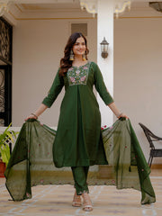 Alluring Rust Pure Viscose Mango Silk Multi Embroidery Work Kurti Set