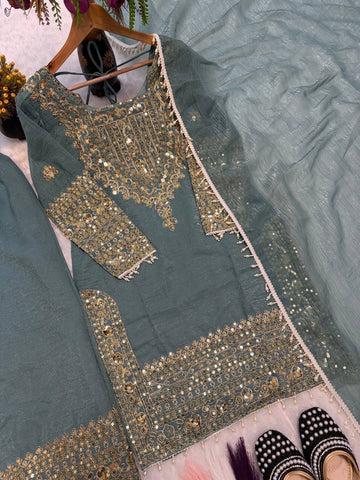 Marvelous Heavy Crunchy Silk Embroidery Sharara Suit