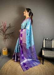 Amazing Blue Silk Weaving Saree