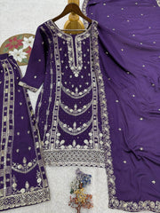 Exclusive Parrot Green Chinon Embroidery Work Palazzo Suit