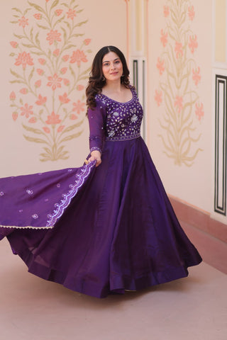 Pretty Beads Embroidery Work Gold Crush Fabric Gown