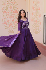 Pretty Beads Embroidery Work Gold Crush Fabric Gown