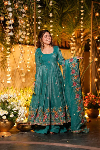 Outstanding Silk Multi Embroidery Work Gown