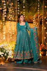 Outstanding Silk Multi Embroidery Work Gown