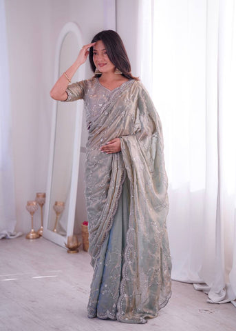 Lovely Pink Silk with Fancy Work Saree