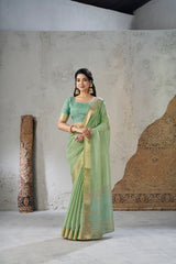 Captivating Soft Linan Cotton Silk Zari Work Saree