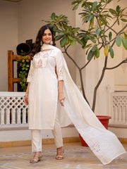 Rust Pure Viscose Mango Silk Multi Embroidery Kurti Set