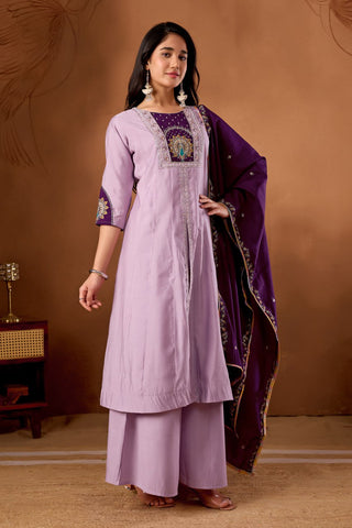 Lovely Pink Roman Silk Multi Embroidery Anarkali Kurti Set