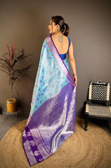 Amazing Blue Silk Weaving Saree