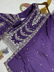 Exclusive Parrot Green Chinon Embroidery Work Palazzo Suit