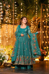 Outstanding Silk Multi Embroidery Work Gown