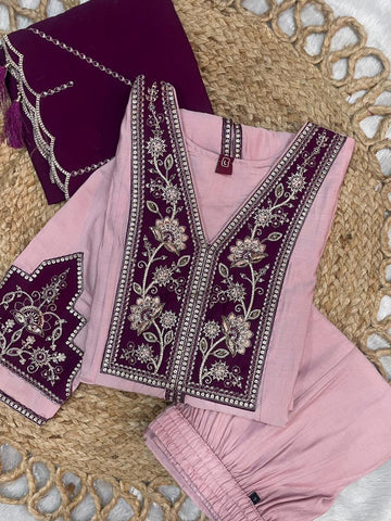 Elegant Roman Silk Multi Embroidery Anarkali Kurti Set