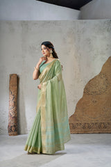 Captivating Soft Linan Cotton Silk Zari Work Saree
