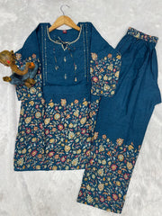 Charming Brown Cotton Kantha Work Co-ord Set