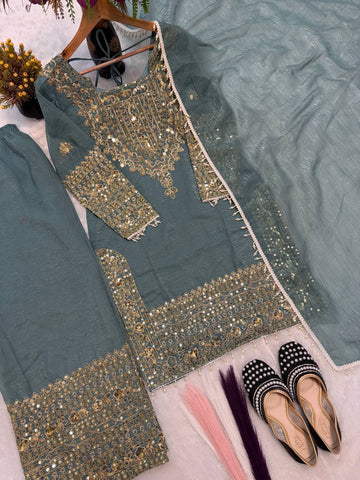 Marvelous Heavy Crunchy Silk Embroidery Sharara Suit