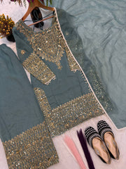Marvelous Heavy Crunchy Silk Embroidery Sharara Suit