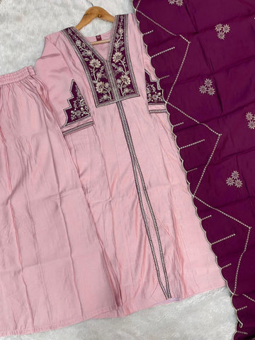 Elegant Roman Silk Multi Embroidery Anarkali Kurti Set