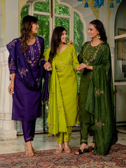 Amazing Violet Marina Silk Multi Embroidery With Hand Work Kurti Set