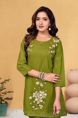 Alluring Green Heavy Viscose Rayon with Multi Embroidery Thread Work Co-Ords Set