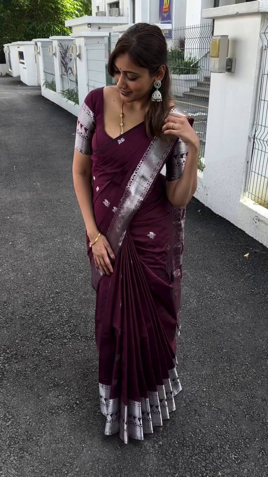 Good Looking Maroon Lichi Silk Organic Banarasi Saree