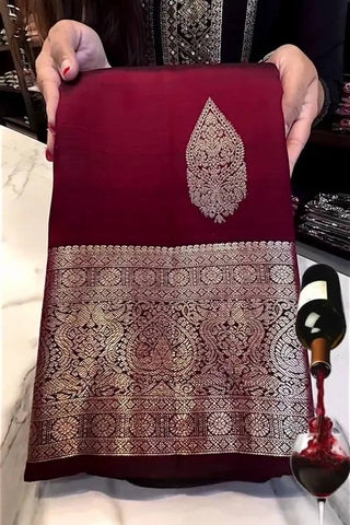 Stunning Maroon  Lichi Silk Banarasi Saree