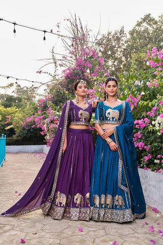 Mesmerizing Blue Vichitra with Embroidery Sequence Work Lehenga