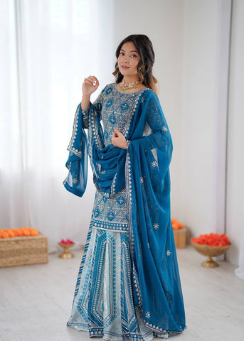 Blue Faux Georgette with Sequence Work Lehenga Top