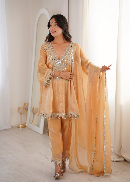 Stunning Chiku Fendy with Embroidered Lace Kurti Set