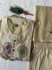 Exclusive Beige Pure Cotton Embroidery Work Suit