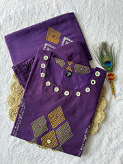 Lovely Purple Cotton with Real Mirror Hand Work Kurti Set