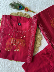 Amazing Red Cotton with Mirror Work Suit