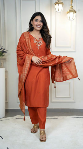 Amazing Rust Color Hand Work Kurti Set