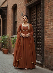 Beautiful Brown Fox Georgette Handwork Anarkali Suit