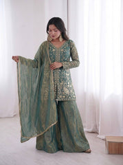 Function Wear Silk with Heavy Embroidery Palazzo Suit
