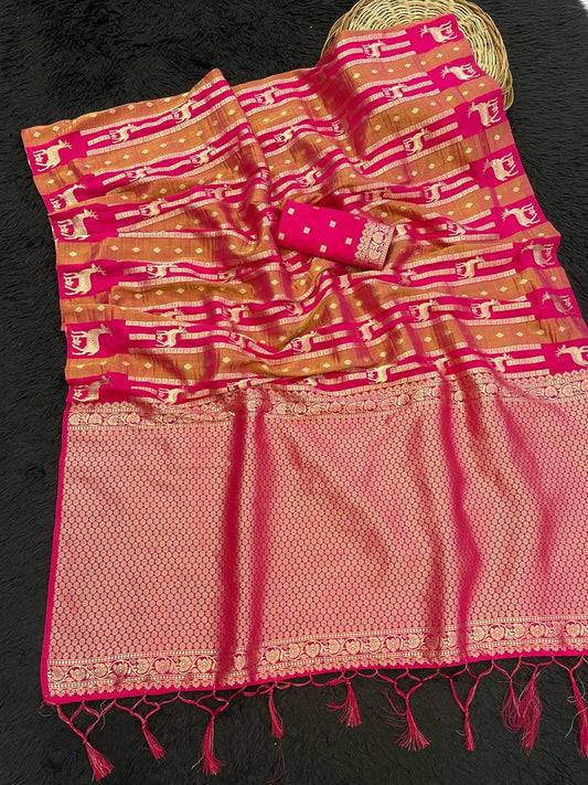 Exclusive Green Khadi Crepe Silk Jari Work Saree