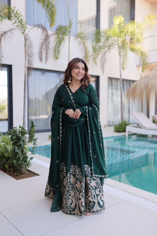 Lovely Wine Rangoli Crush with Multiwork Gown