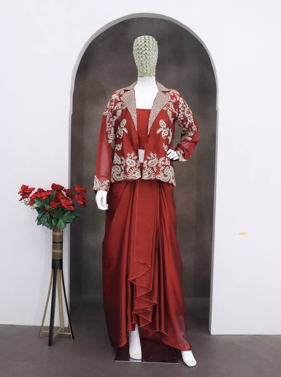 Captivating Red Silk Embroidered Lehenga Choli