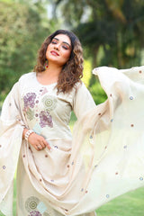 Exclusive Beige Pure Cotton Embroidery Work Suit