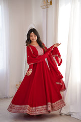 Stylish Red Vichitra Silk with Jari Work Anarkali Suit