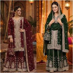 Beautiful Fuax Georgette with Heavy Sequin Work Sharara Suit