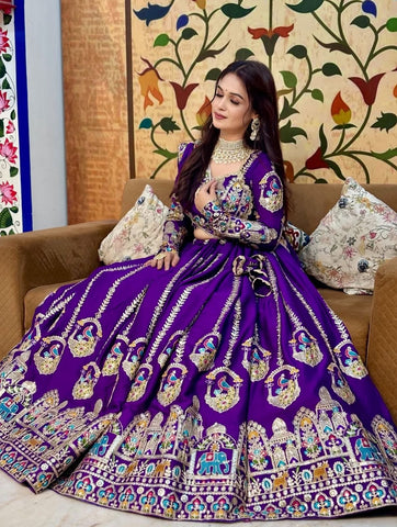 Occasion Wear Purple Vichitra Work Lehenga Choli