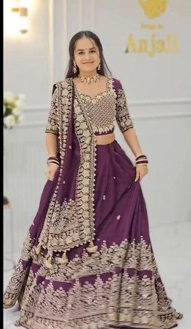 Wine Color Georgette Heavy Embroidery Lehenga Choli