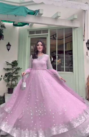 Amazing Foux Gorgette with Thread Work Gown