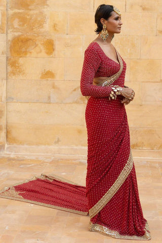 Lovely Red Faux Georgette Jari Work Saree