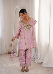 Innovative Pink Mirror Embroidery Kurti Set
