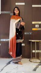 Lovely Black Rayon Cotton Embroidery Work Sharara Suit