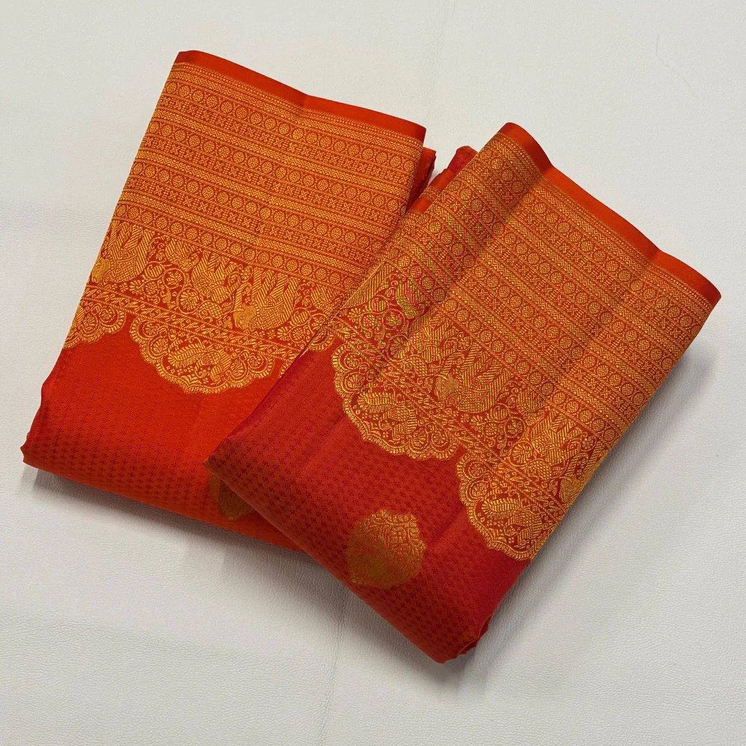 Gorgeous Red Color Lichi Silk Banarasi Saree Wedding Wear